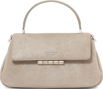 small grace glitter suede top handle bag
