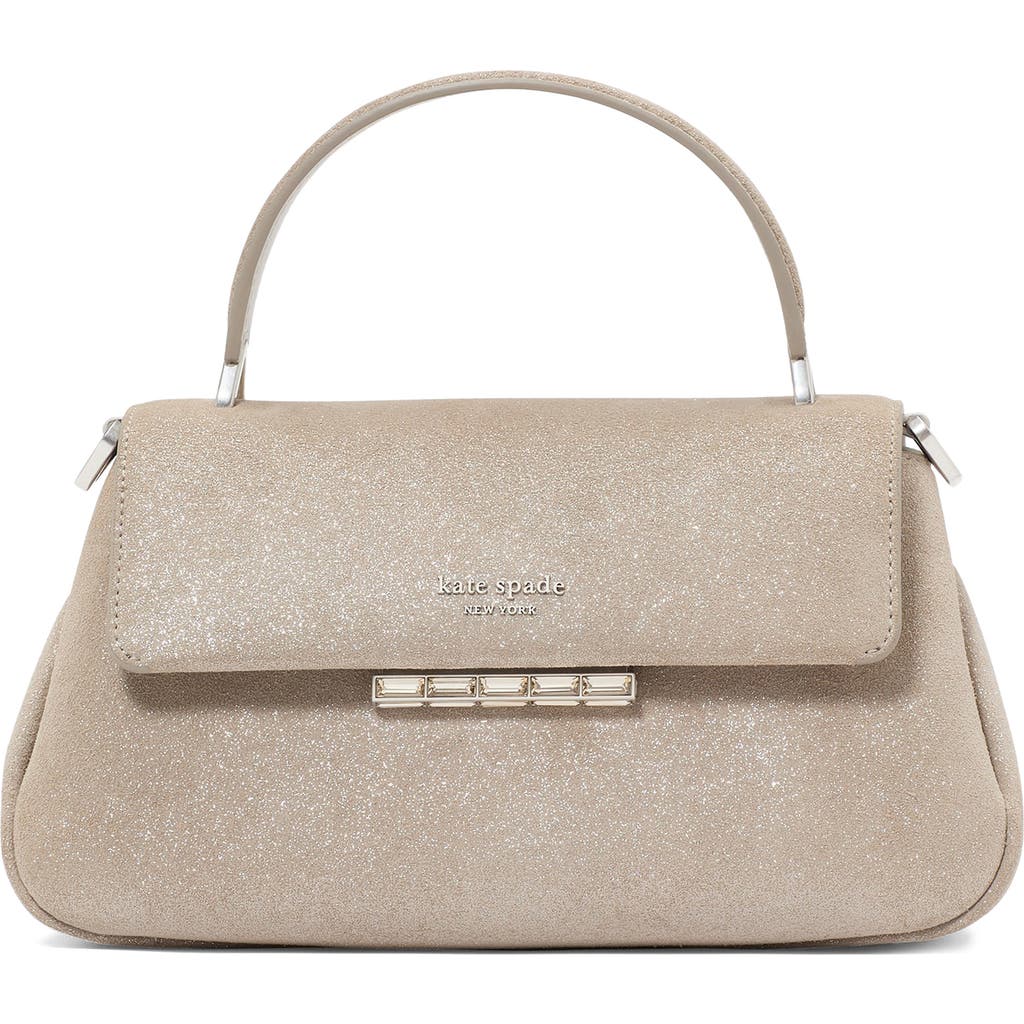 Kate Spade New York Small Grace Glitter Suede Top Handle Bag In Silver