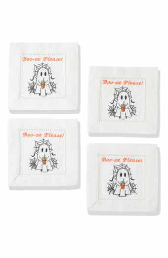 Boo-Ze Please Embroidered Linen Cocktail Napkins