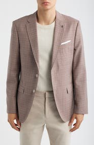 BOSS Hutson Slim Fit Red Check Virgin Wool Sport Coat