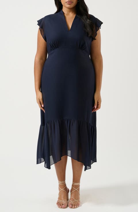 Dune Dancer Chiffon Trim Linen Blend Dress (Plus)