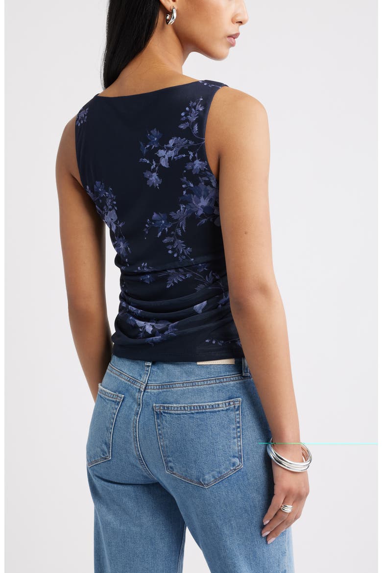 Ruched Mesh Tank, Alternate, color, NAVY- BLUE GARDEN TRAILS