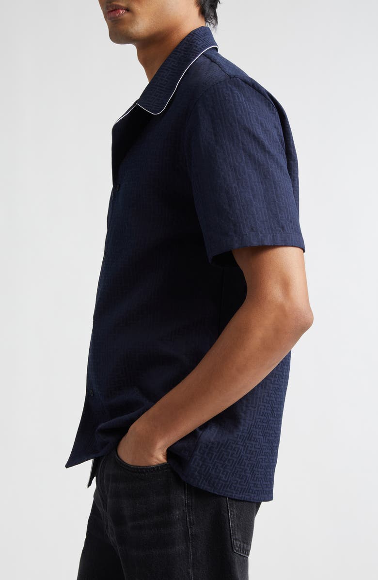 Balmain Monogram Jacquard Pajama Shirt, Alternate, color, 6Ub Marine