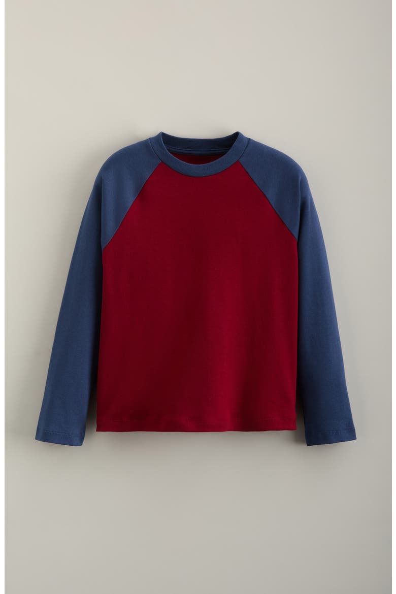 Kids' Long Sleeve Baseball T-Shirt, Main, color, RED CINDER- NAVY DENIM