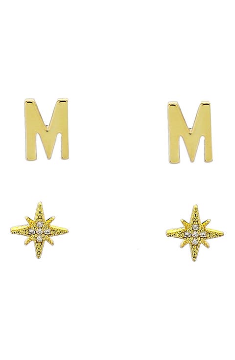 Initial Starburst Set of 2 Stud Earrings