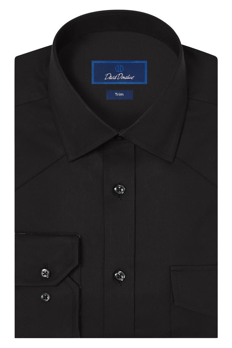Trim Fit Black Cotton Twill Button-Up Western Shirt, Alternate, color, BLACK