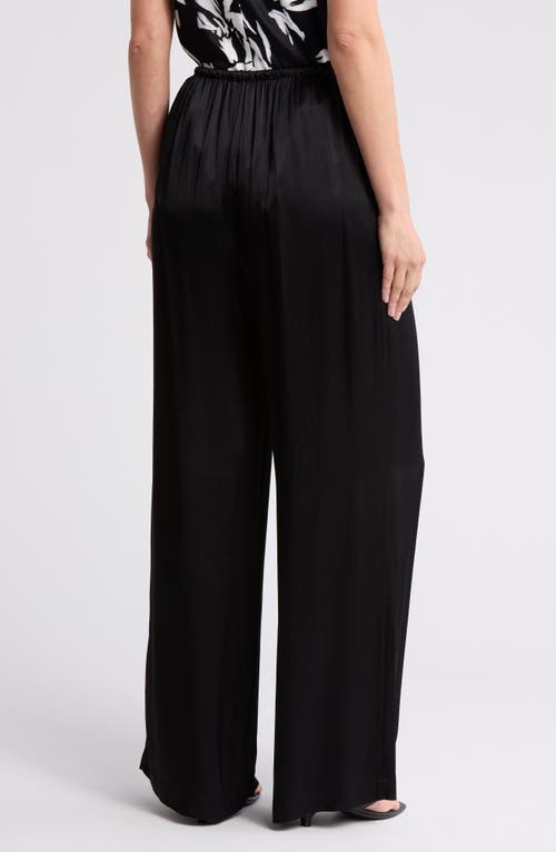 Nordstrom Tie Front Satin Wide Leg Pants In Black
