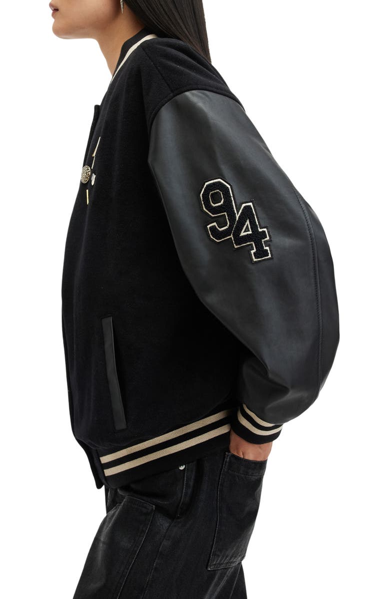 AllSaints Valeria Cashmere Blend Varsity Jacket, Alternate, color, 