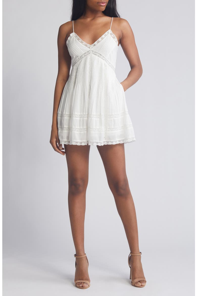 Docila Lace & Pintuck Detail Cotton Minidress, Main, color, WHITE