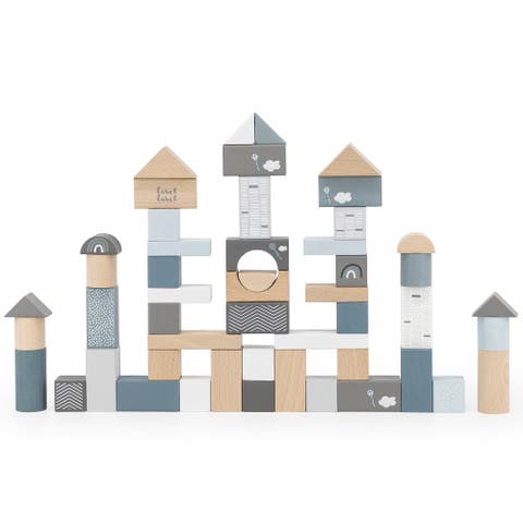 50 Piece Wooden Blocks Set Blue, Stacking Toy, Ages 2+