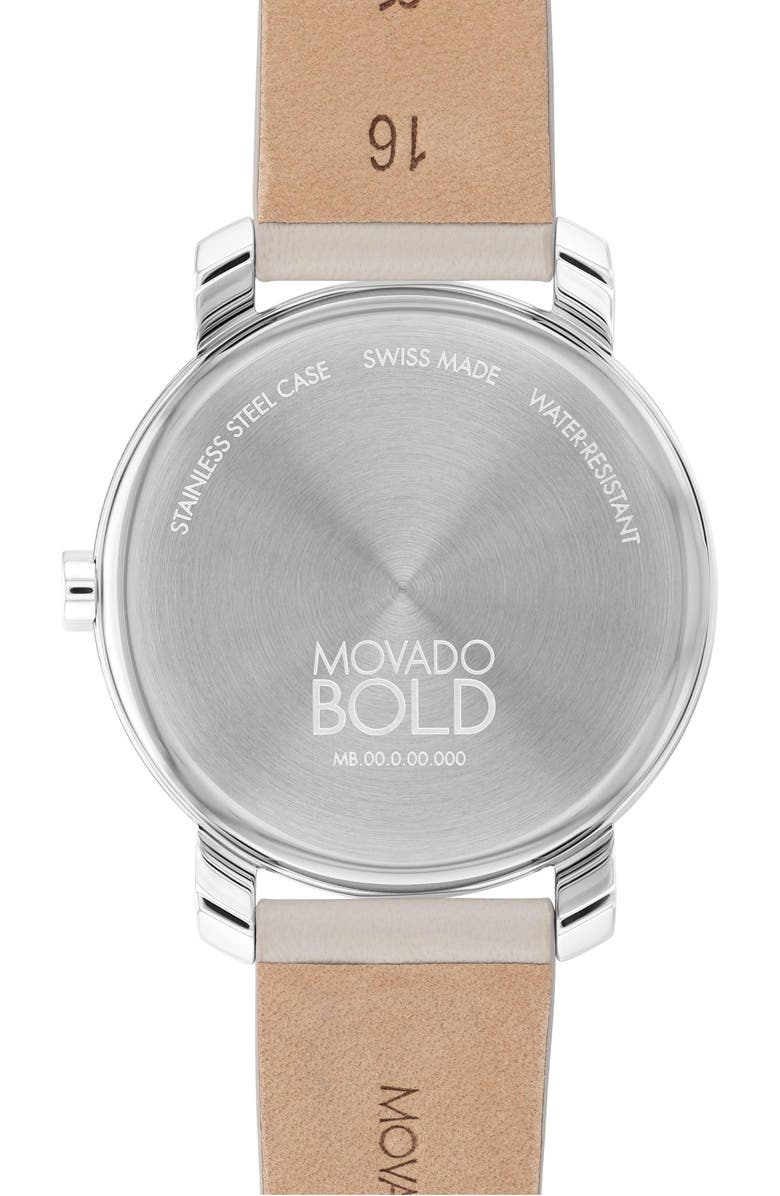 Movado Bold Horizon Leather Strap Watch, 34mm, Alternate, color, Gray Dial