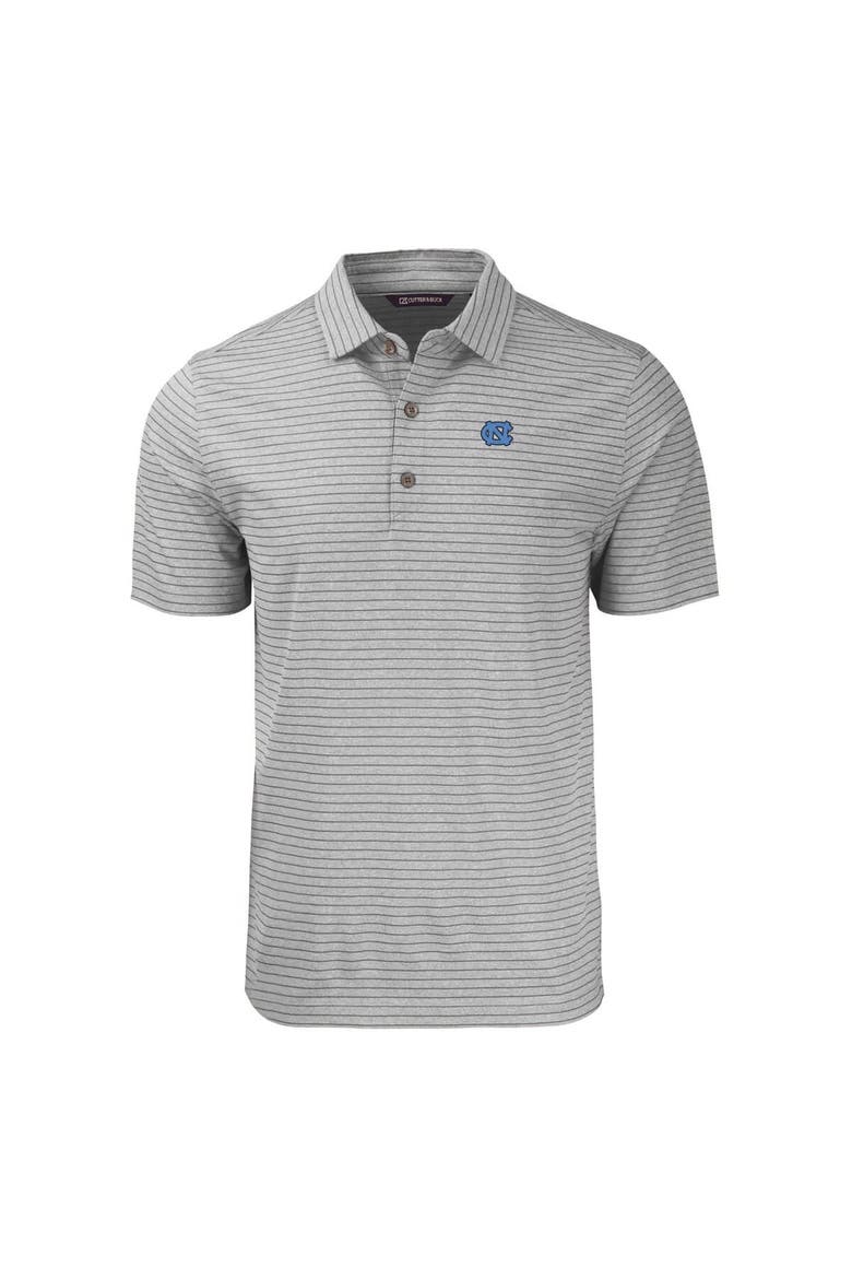 Men's Cutter & Buck  Heather Gray North Carolina Tar Heels Forge Eco Heathered Stripe Stretch Recycled Polo, Alternate, color, Heather Gray