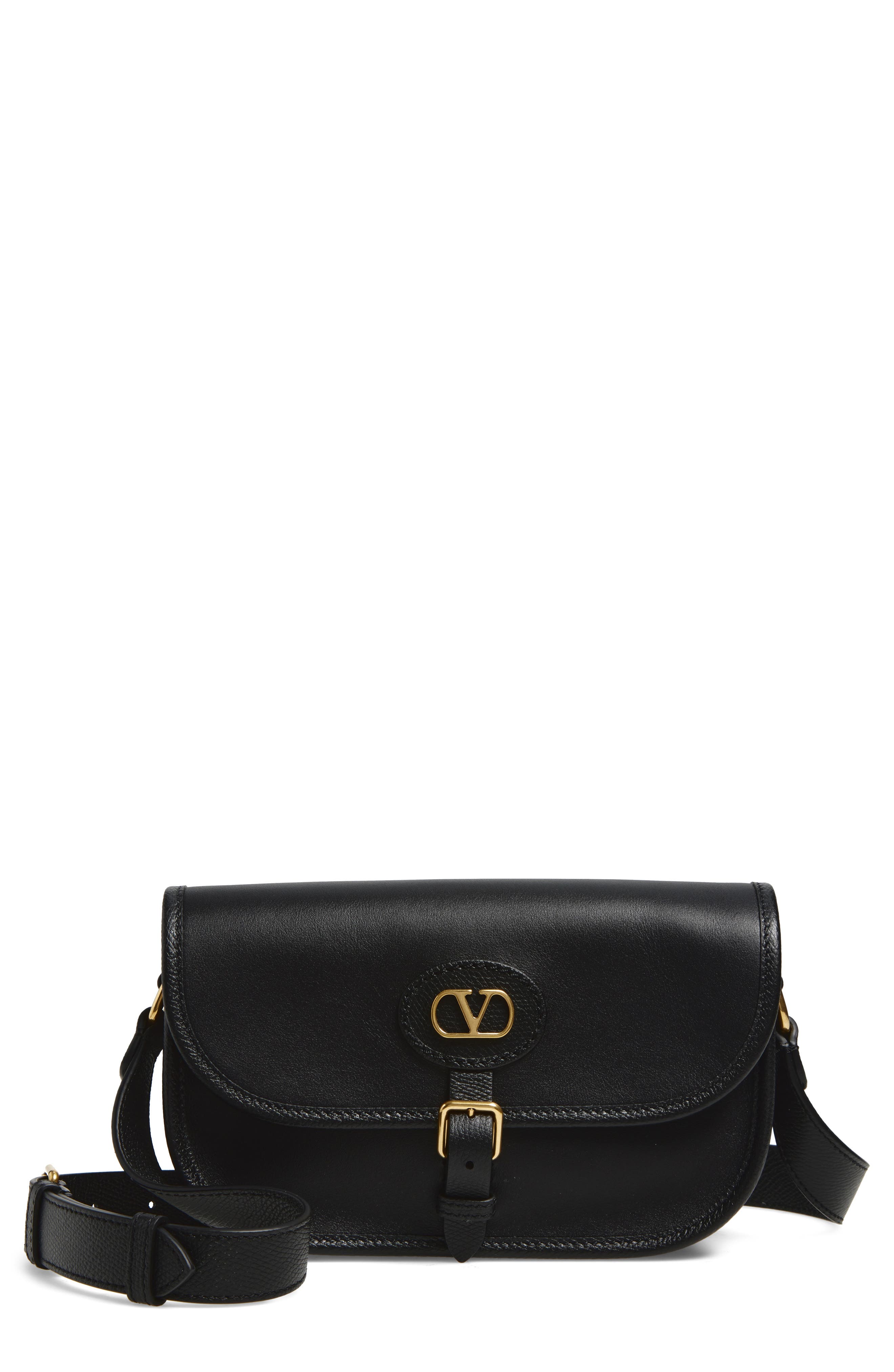 Valentino Small Antibes Leather Crossbody Bag, Main, color, Black