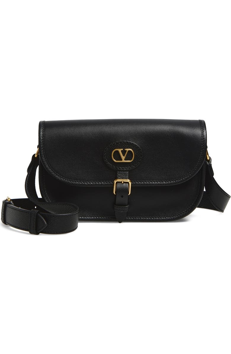Valentino Small Antibes Leather Crossbody Bag, Main, color, Black