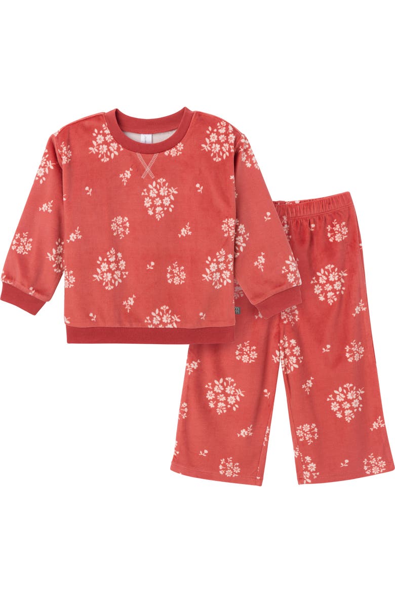 Fleece Pajama Top & Pant Set, Main, color, Red Floral