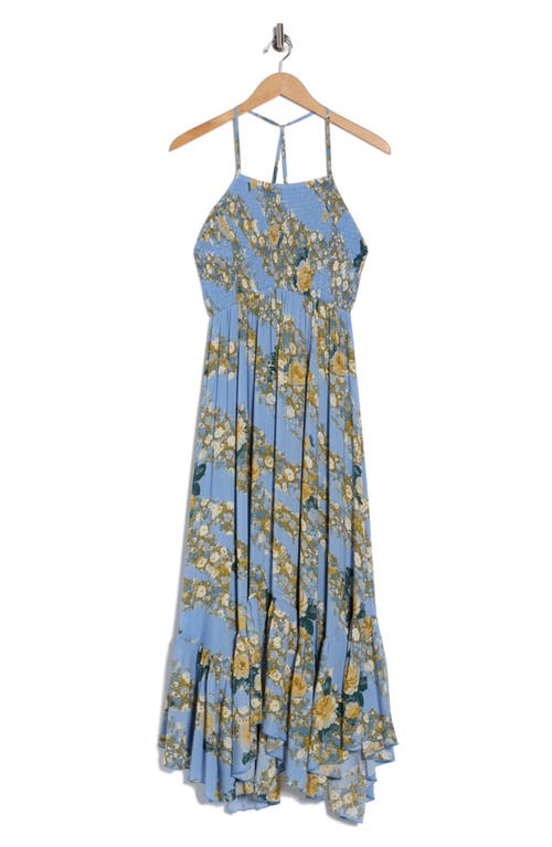 Free People Heat Wave Floral Print High/low Dress In Blue