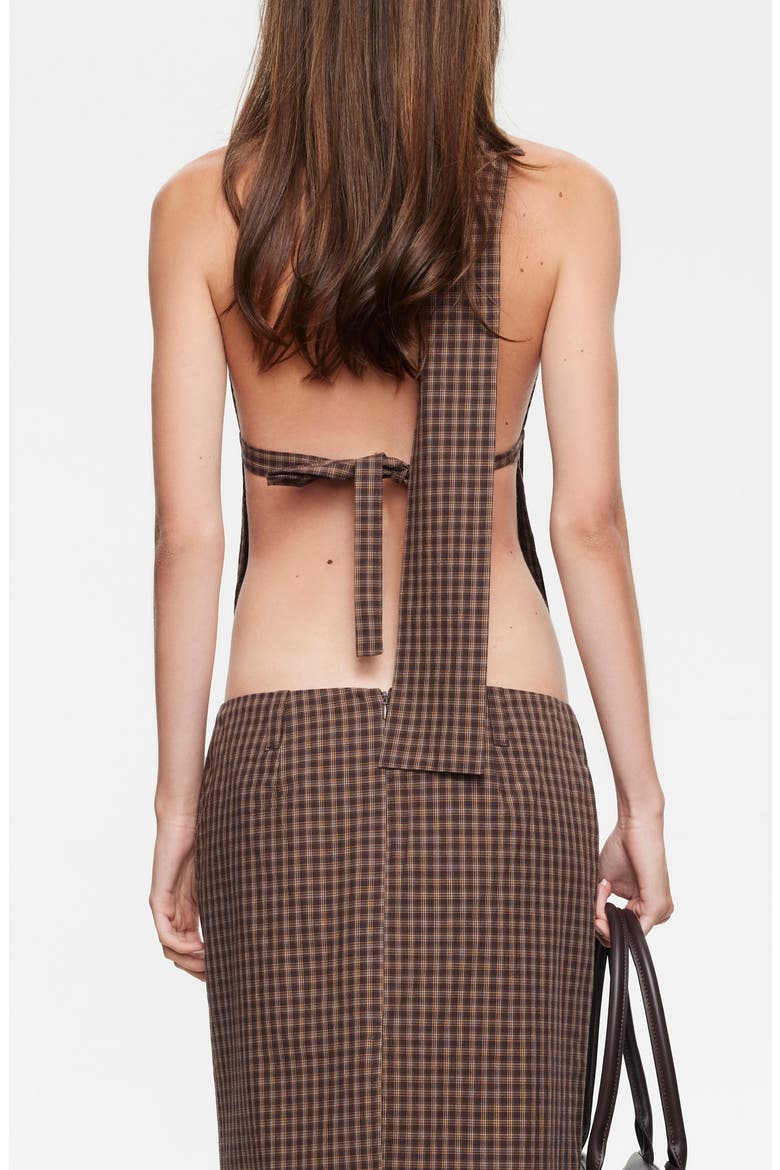 Play On Plaid Halter Top with Neck Scarf, Alternate, color, CHOCOLATE