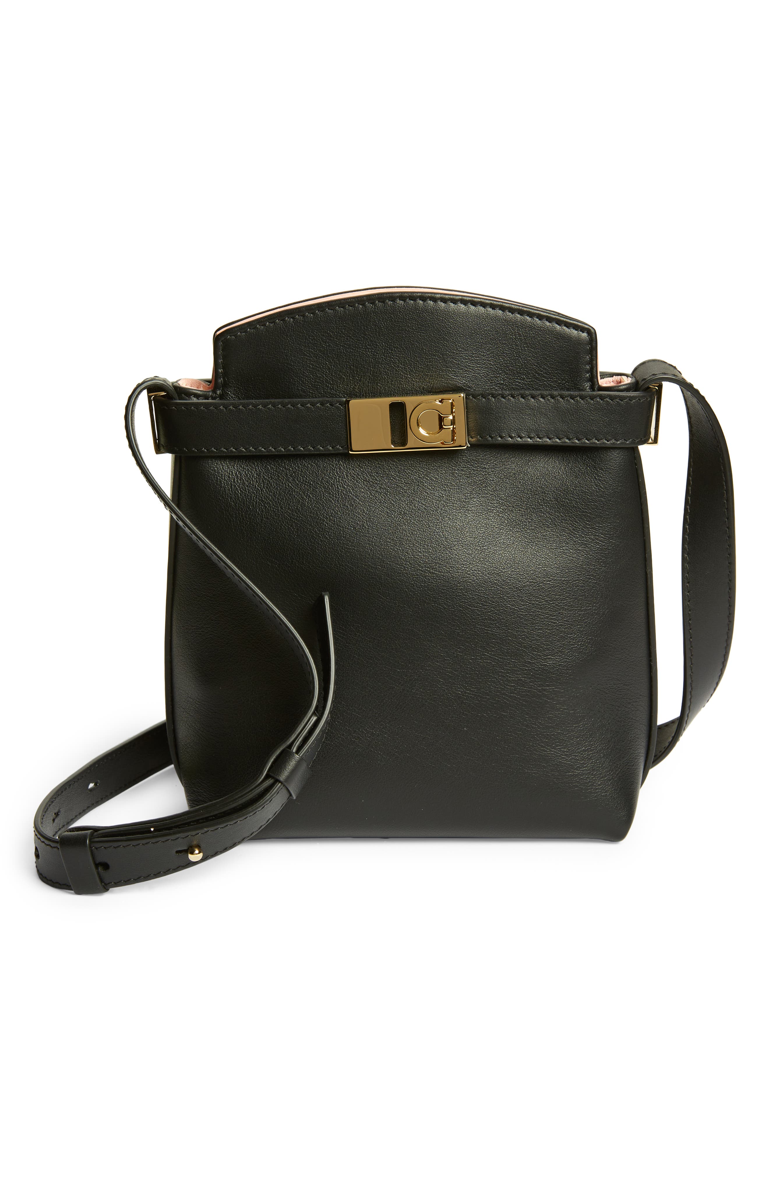 FERRAGAMO Hug Bicolor Leather Crossbody Mini Bag, Main, color, 