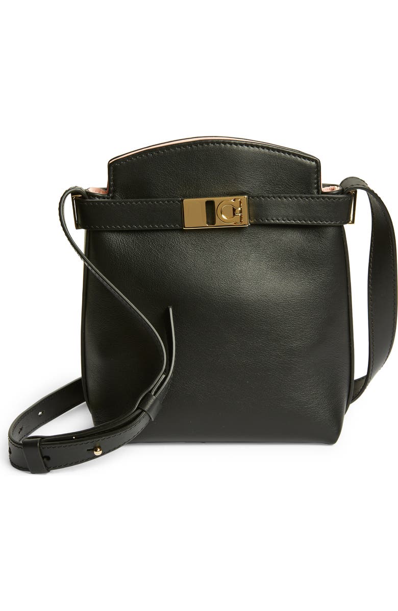 FERRAGAMO Hug Bicolor Leather Crossbody Mini Bag, Main, color,