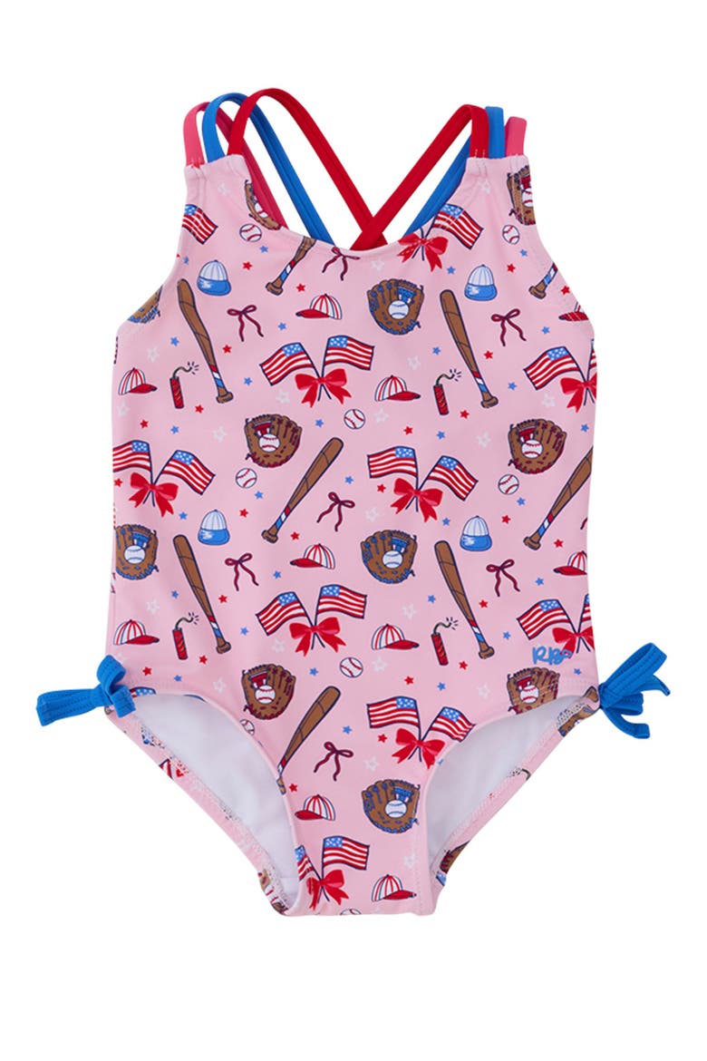 UPF50 Sun Protected Cross-Back One Piece, Main, color, Pink Stars & Strikes
