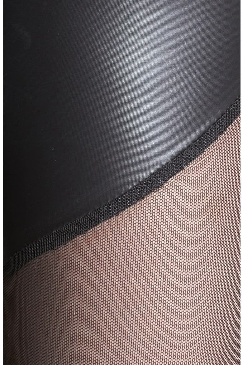 Mesh Inset Faux Leather Leggings, Alternate, color, BLACK