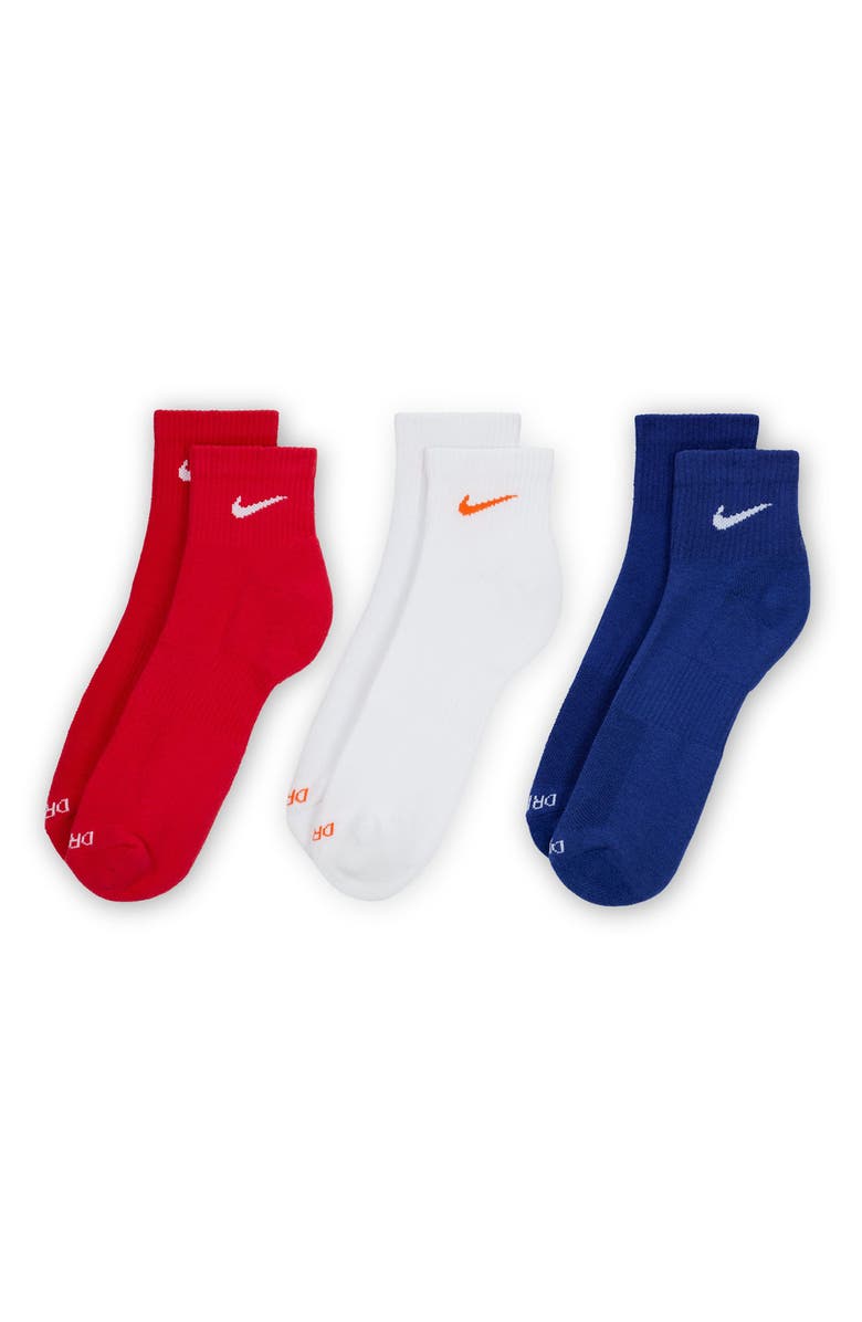 Nike Dri-FIT Everyday Plus 3-Pack Cushioned Training Ankle Socks, Alternate, color, White Multi-Color