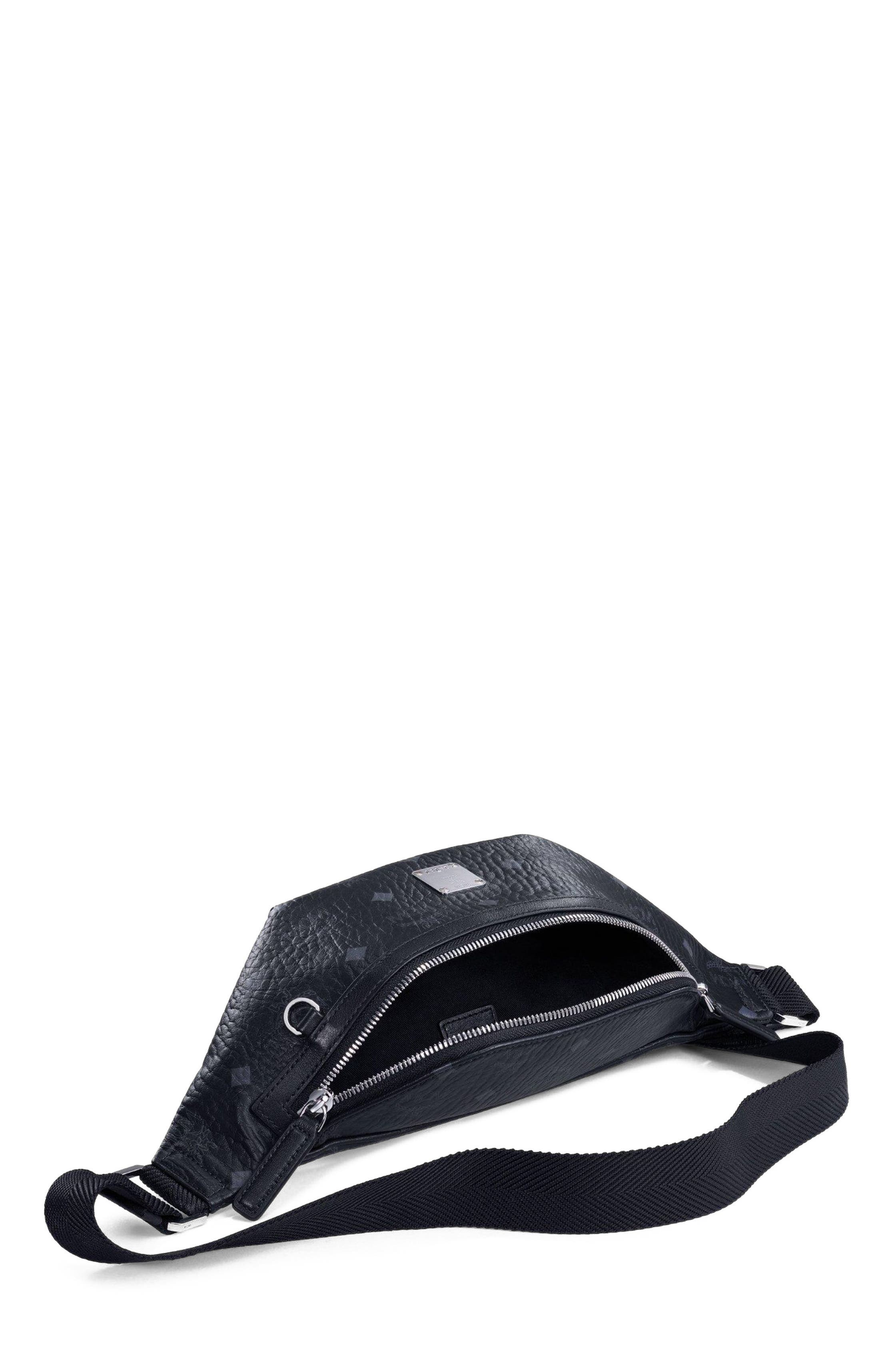 MCM Small Fursten Belt Bag in Visetos, Alternate, color, Black