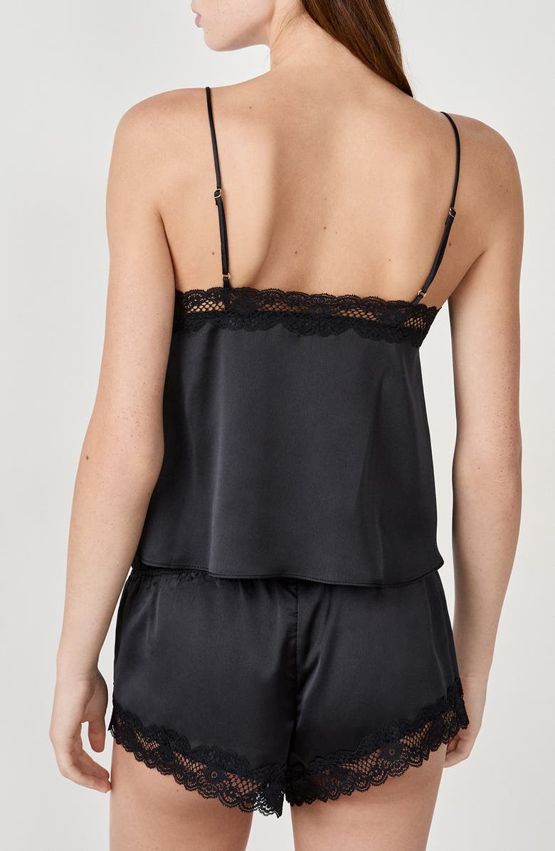 Etam Attitude Lace Trim Satin Camisole, Alternate, color, Black