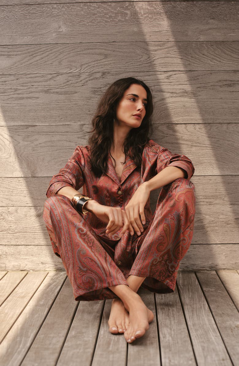Lauren Ralph Lauren Printed Satin Pajamas, Alternate, color, Red/ Paisley