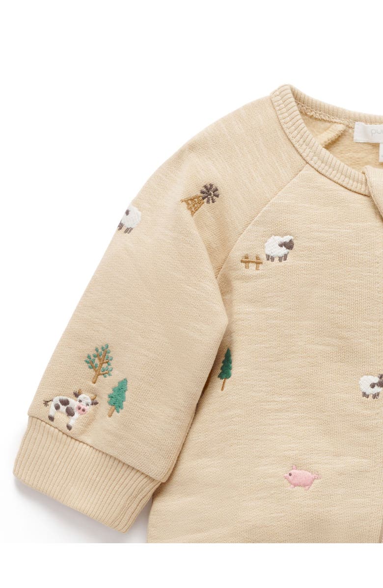 Purebaby Embroidered Fleece Footie, Alternate, color, Farm Friends Broderie