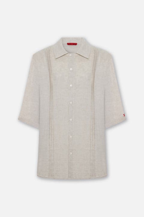 Daydreamers Short Sleeve Linen Shirt With Stitch Detail