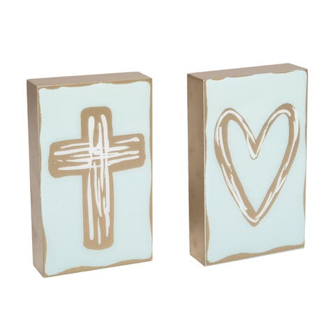 MDF and Epoxy Block Heart and Cross Set of 2 Multicolored for Spring Home Decor