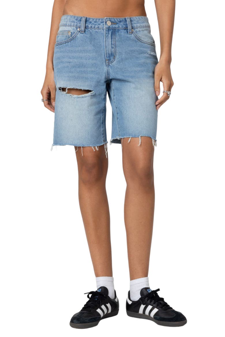 Riptide Ripped Denim Bermuda Shorts, Main, color, BLUE-WASHED
