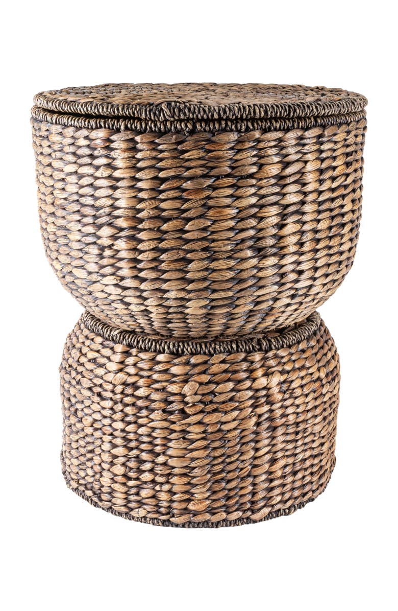 HAPPIMESS Bhola Hourglass Handwoven Hyacinth Storage Accent Table with Lid, Alternate, color, Brown Wash