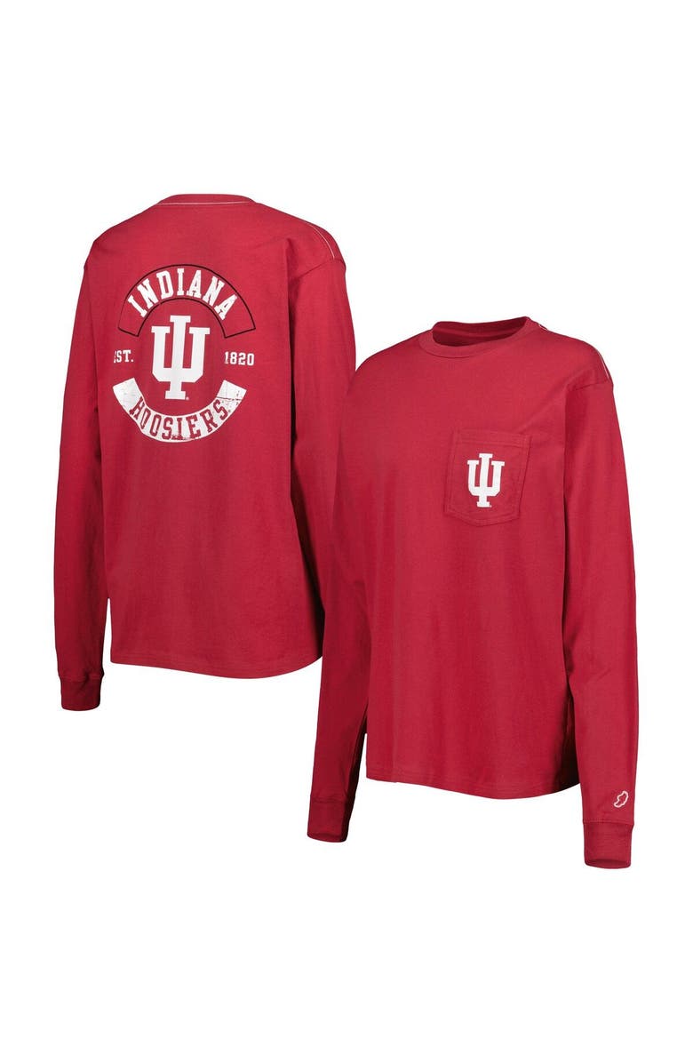 LEAGUE COLLEGIATE WEAR Women's League Collegiate Wear Crimson Indiana Hoosiers Oversized Pocket Long Sleeve T-Shirt, Main, color, 
