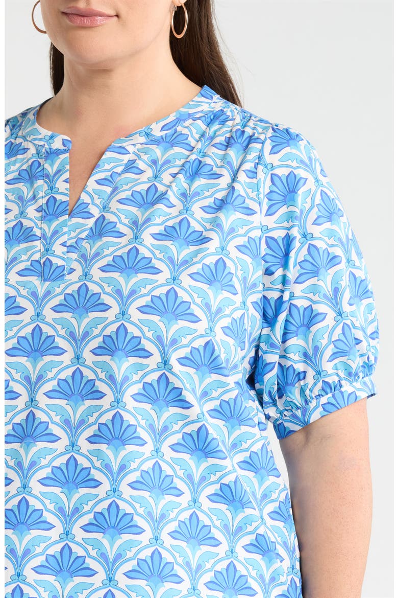 Elyse Geo Neli Puff Sleeve Cotton Top, Alternate, color, BLUES WHITE MULTI