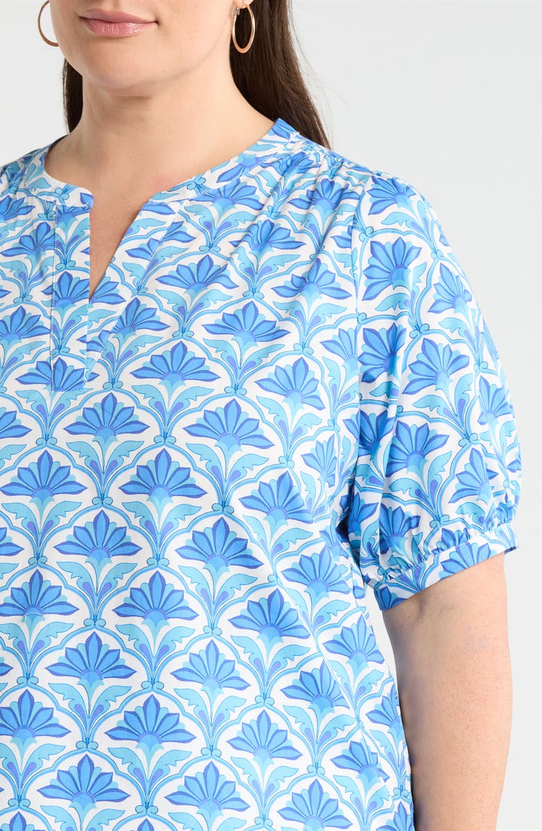 SUGARLIPS Elyse Geo Neli Puff Sleeve Cotton Top, Alternate, color, Blues White Multi