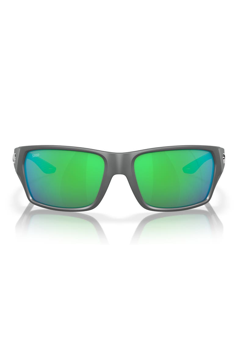 Tailfin 60mm Polarized Rectangular Sunglasses, Main, color, MATTE GRAY/ GREEN MIRROR 580P