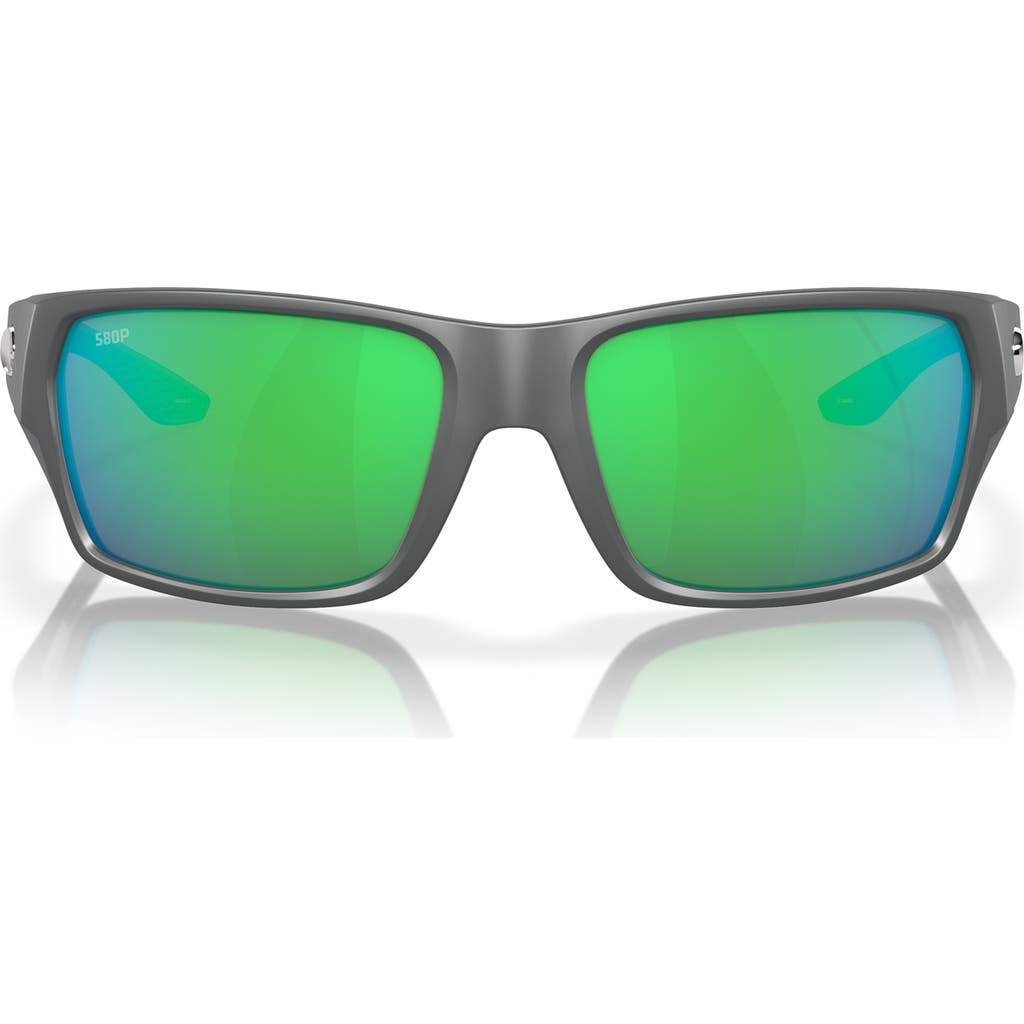 Costa Del Mar Tailfin 57mm Polarized Rectangular Sunglasses In Matte Gray/green Mirror 580p
