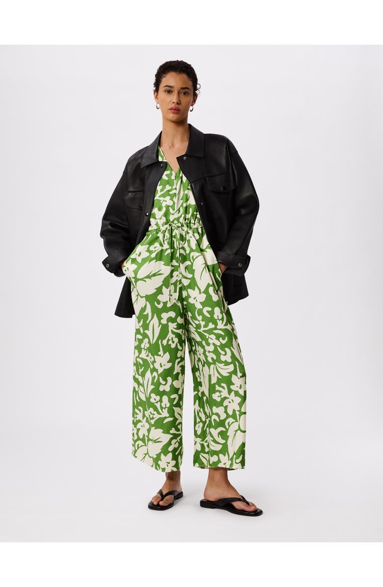 Whistles Floral Tie Waist Jumpsuit, Alternate, color, Grn/Multi