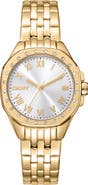 DKNY Crystal Bezel Three Hand Quartz Bracelet Watch, 30mm