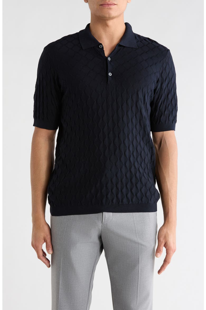 Dylan Cotton & Silk Jacquard Polo Sweater, Main, color, MIDNIGHT