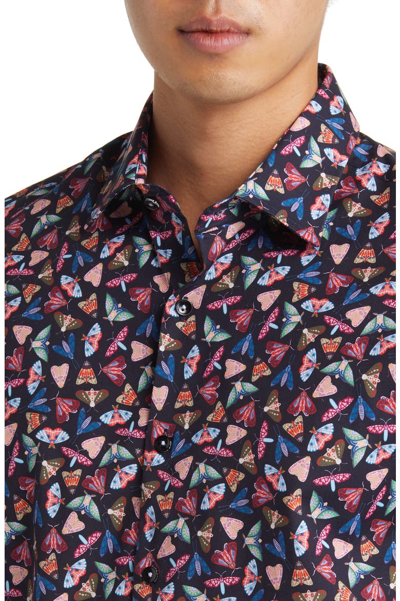 Moth Print Button-Up Shirt, Alternate, color, NAVY