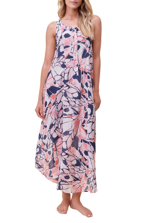 Papinelle Papillon Panel Front Maxi Nightgown In Wild Rose