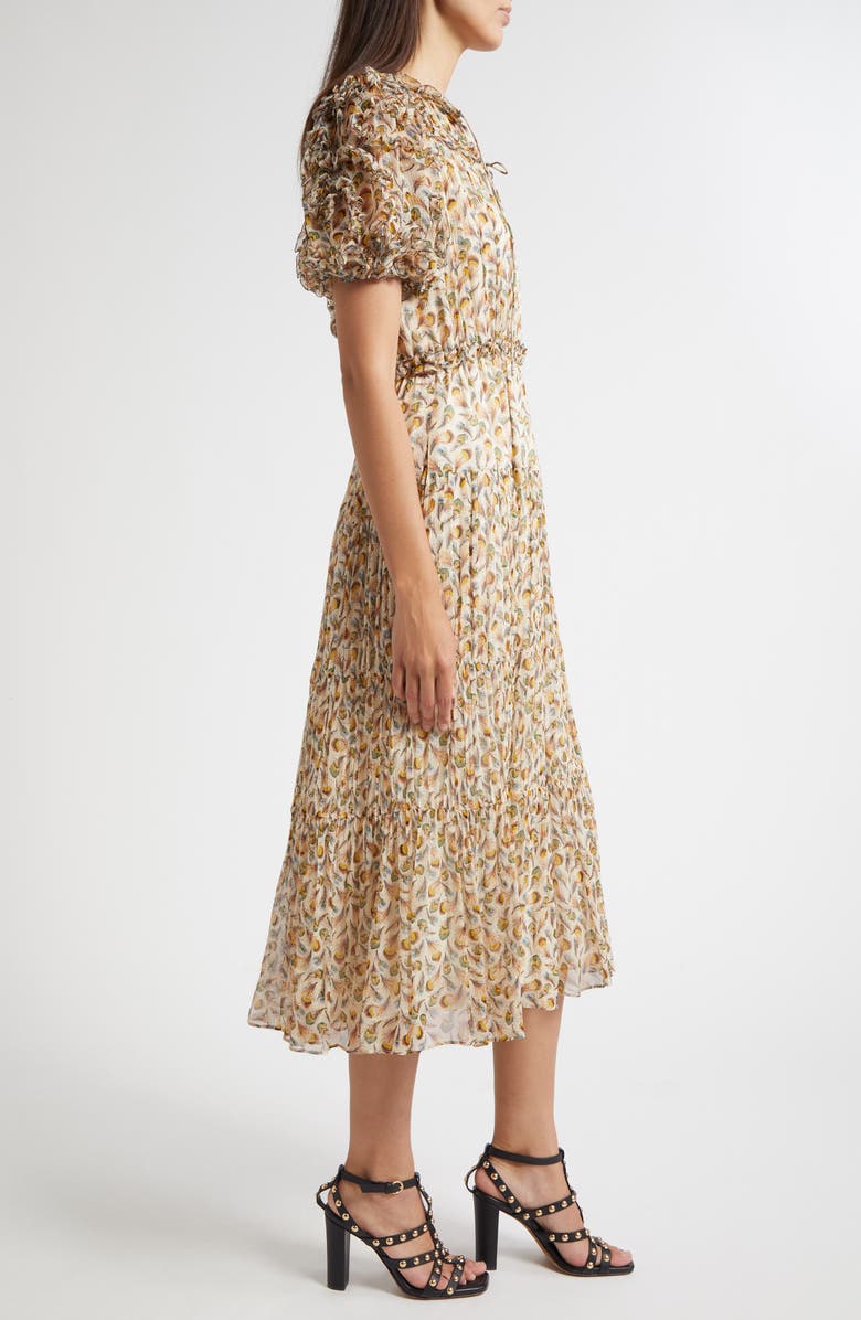 Ulla Johnson Nan Ruffle Puff Sleeve Silk Midi Dress, Alternate, color, Swan