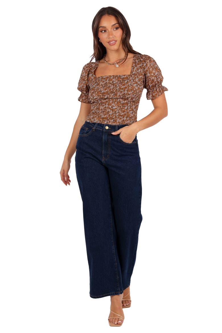 Lucie Puff Sleeve Crop Top, Alternate, color, CAMEL