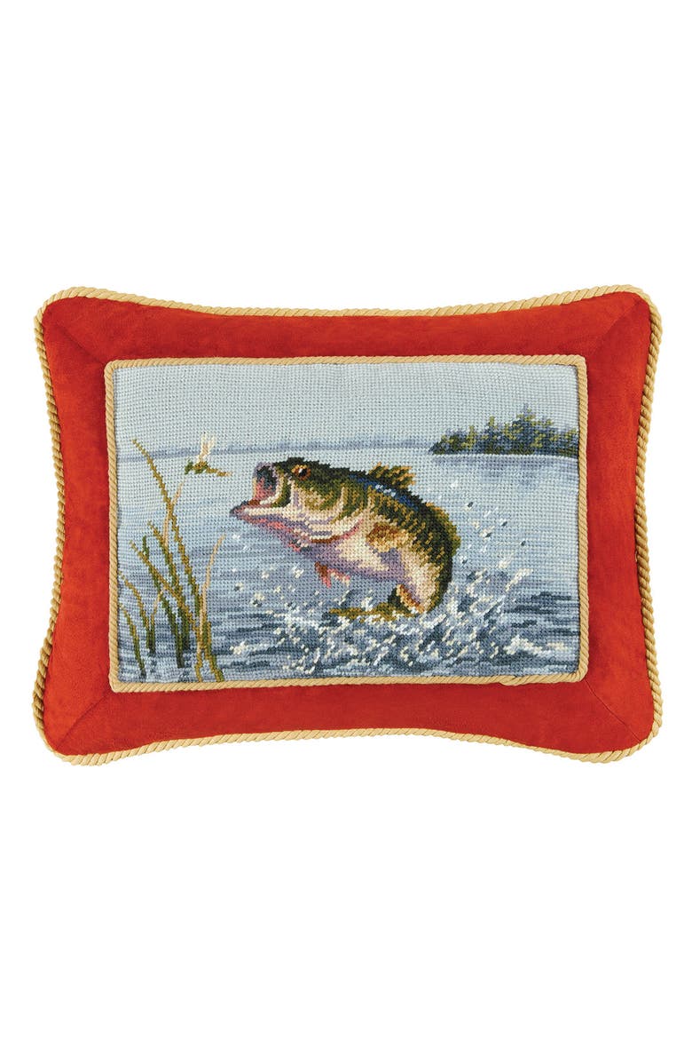 Largemouth Bass Needlepoint Accent Pillow, Main, color, Red