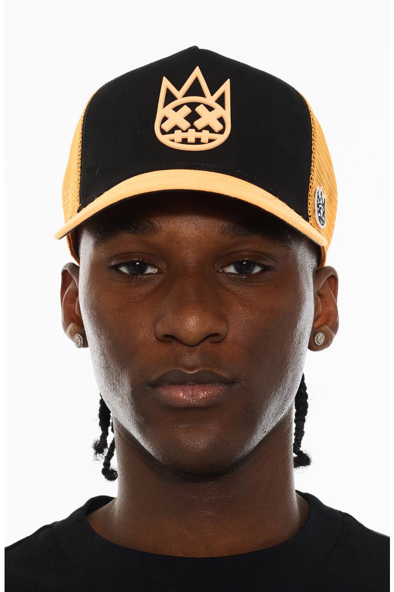 Logo Mesh Back Suede Trucker Hat, Main, color, BLACK