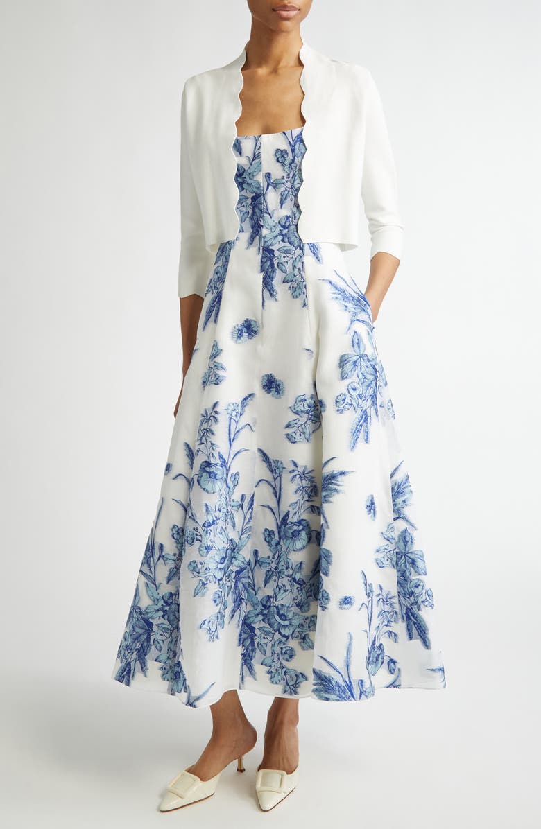 Lela Rose Seam Detail Scoop Neck Tapestry Jacquard Midi Dress, Alternate, color, Powder Blue