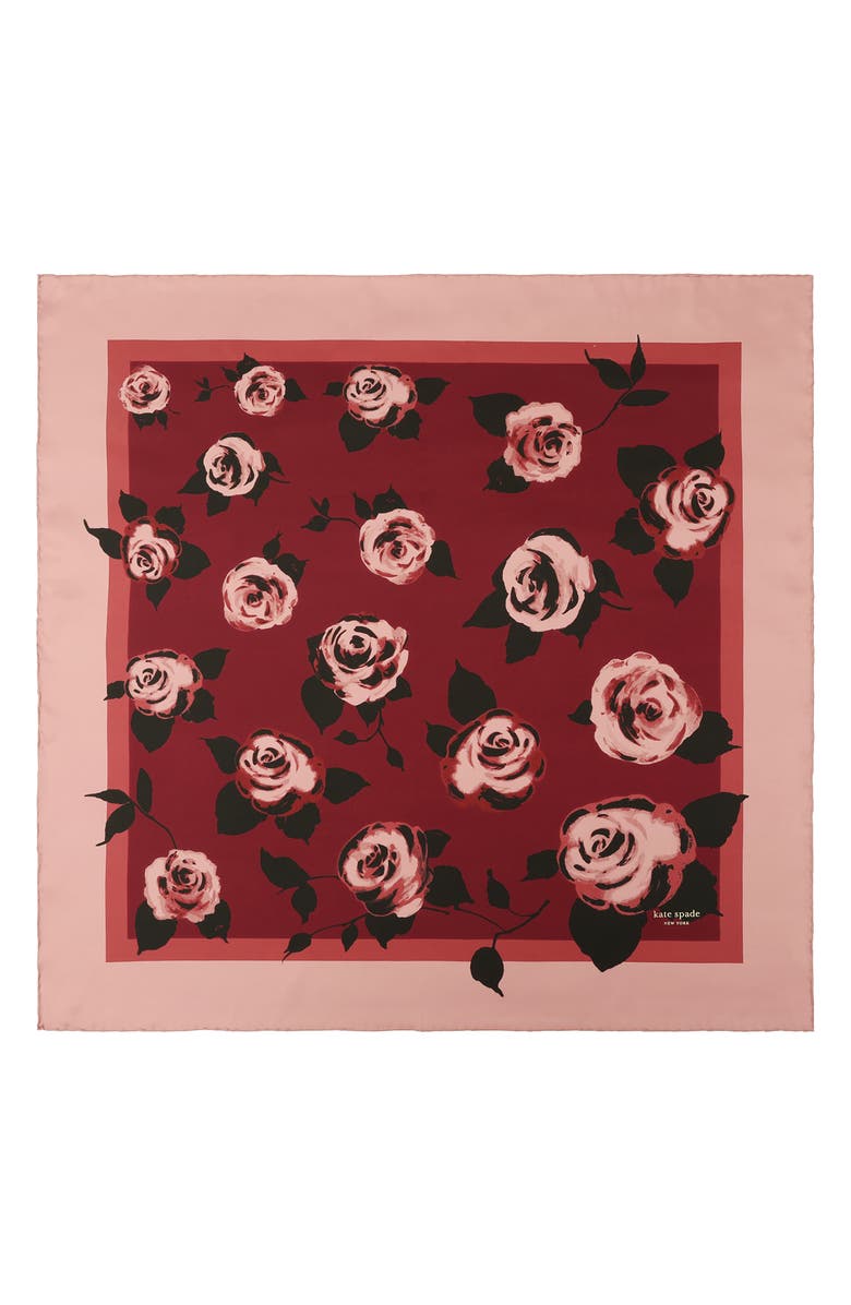 Kate Spade New York park roses silk squar scarf, Alternate, color, Roasted Pomegranate